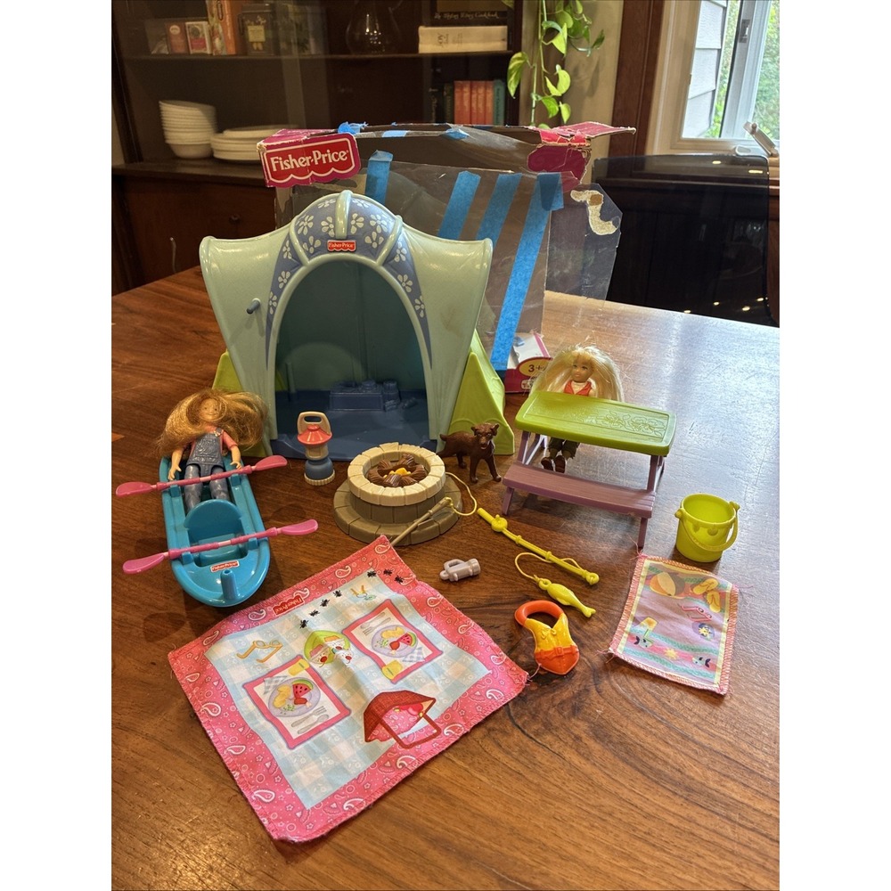 Fisher Price Loving Family Tent Camping Girl Doll Campfire Dog Lantern EXTRAS